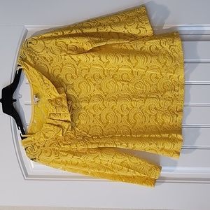 yellow lace ruffle neckline pullover top